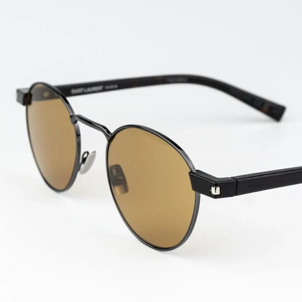 NEW Saint Laurent SL707 003 Ruthenium Grey Havana Nicotine Oval Unisex Sunglasse